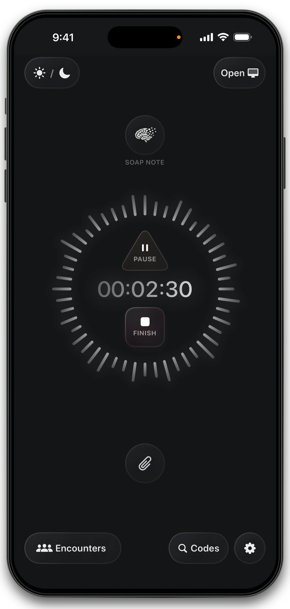 The real Nexus Wispr app recording an encounter at two minutes and thirty seconds.