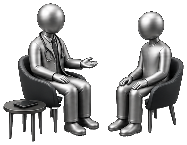 A clinician and patient in conversation.
